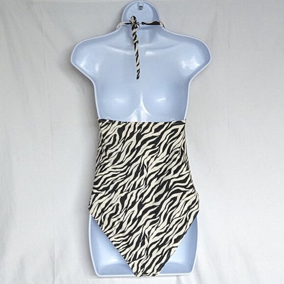 Deep V-neck ruched one-piece swimsuit zebra print medium EUC Old Navy - Picture 7 of 7